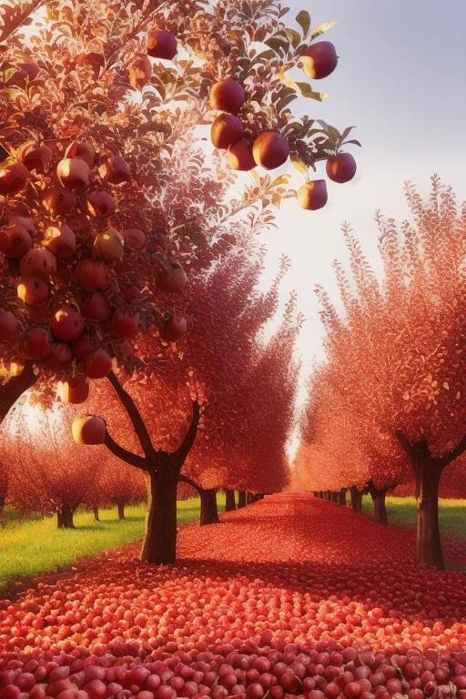 Apple orchard in autumn with baskets of red…