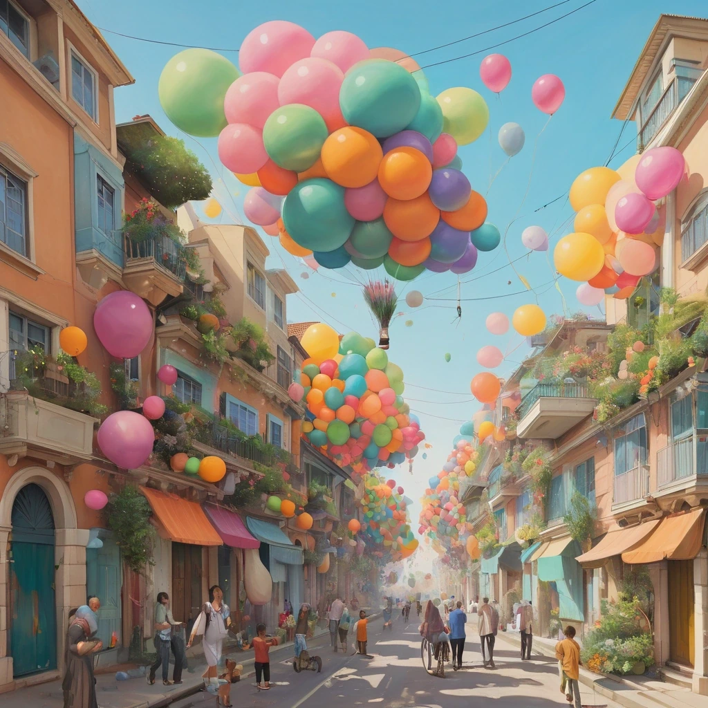 Whole street of houses floating under bunches…
