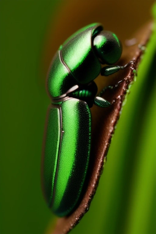 Iridescent jewel beetle on a fern