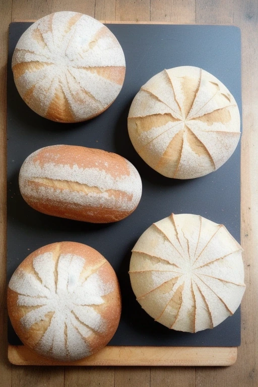 Rustic sourdough loaves on a floured board
