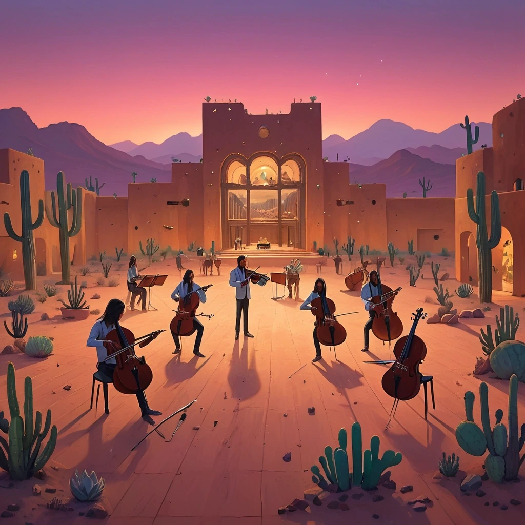 Cacti playing violins and cellos in a desert…