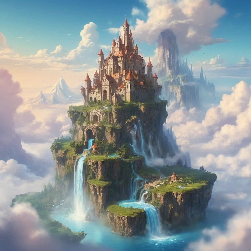 Castle on a floating island above the clouds