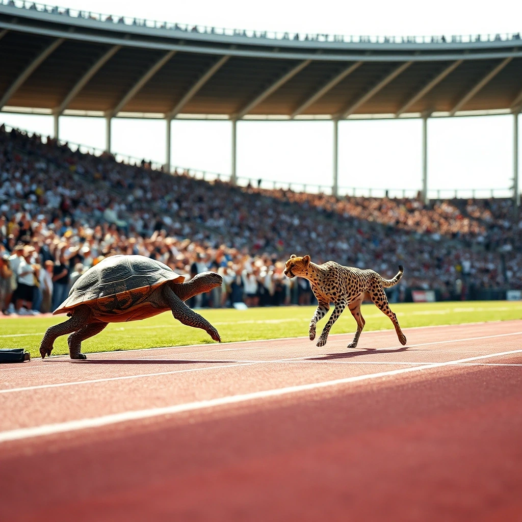 Tortoise crossing a finish line ahead…