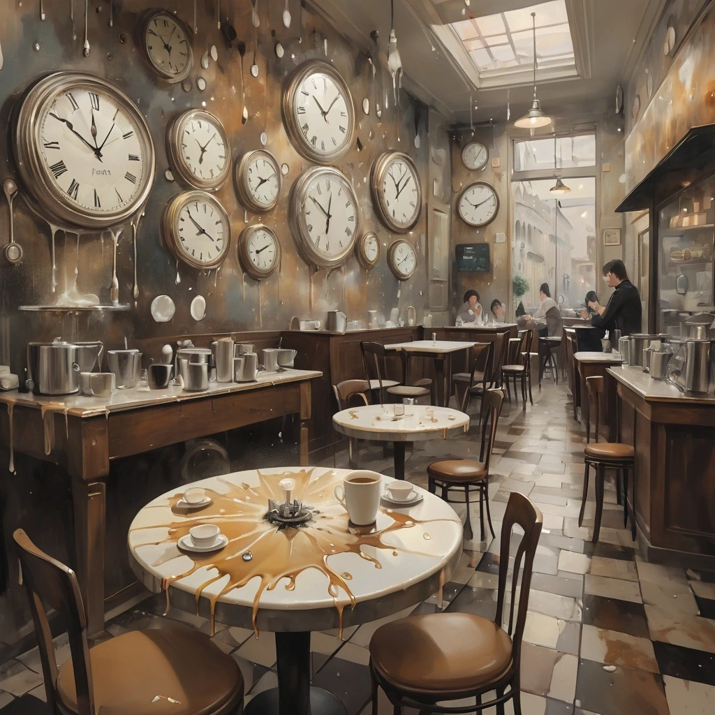 Cafe where the clocks are soft and dripping off…