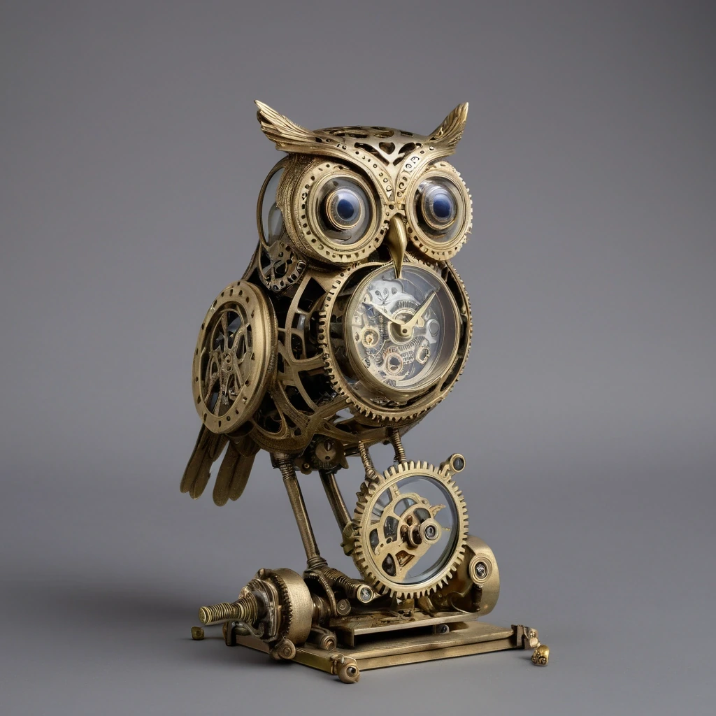Clockwork owl of brass and glass