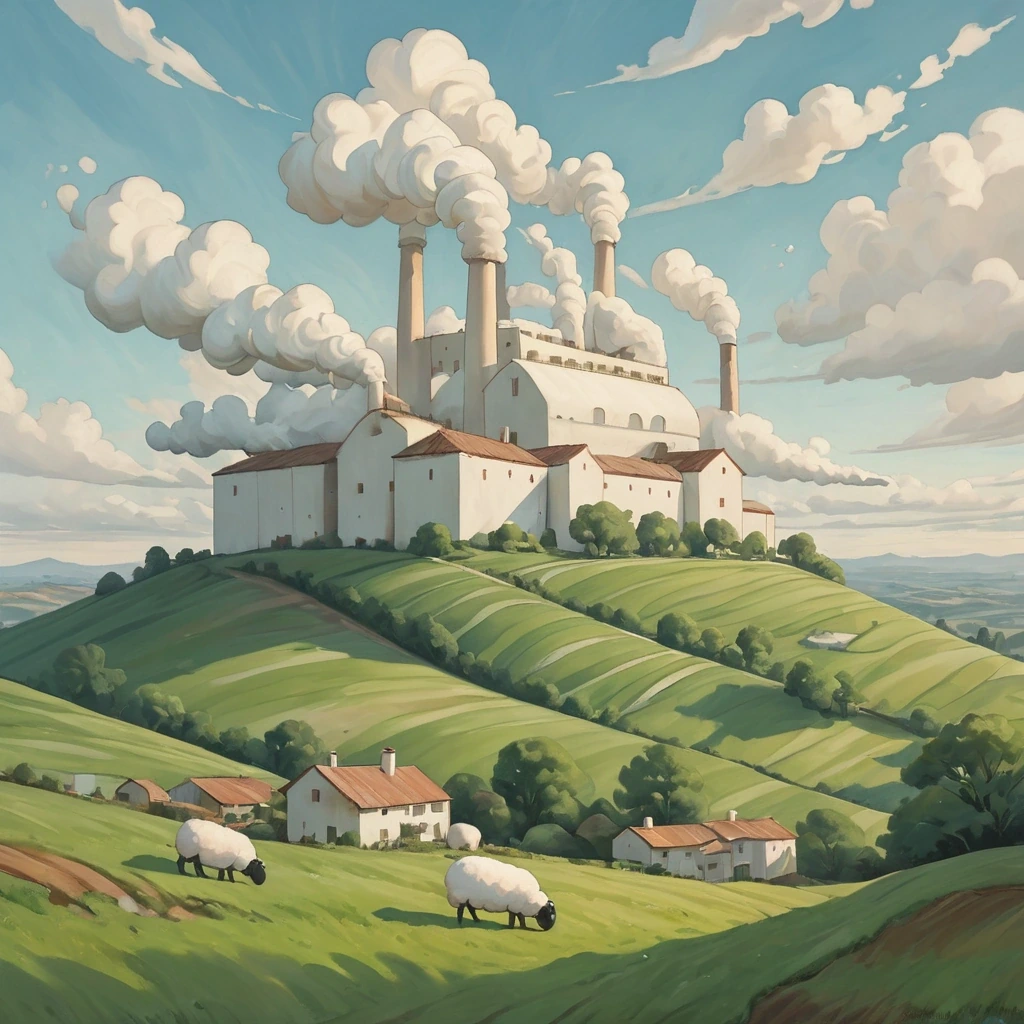 Factory on a hill whose chimneys produce…