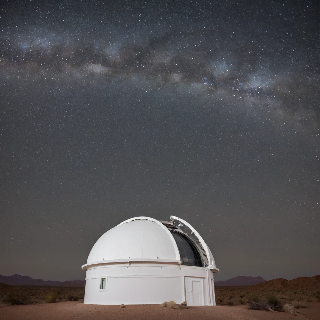 White observatory dome on a desert ridge…
