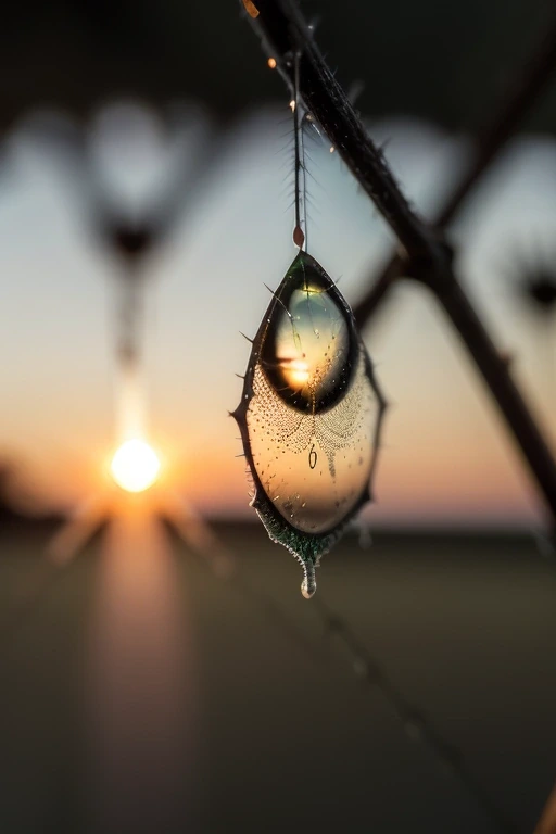 Macro photograph of a dew drop on a spider web…