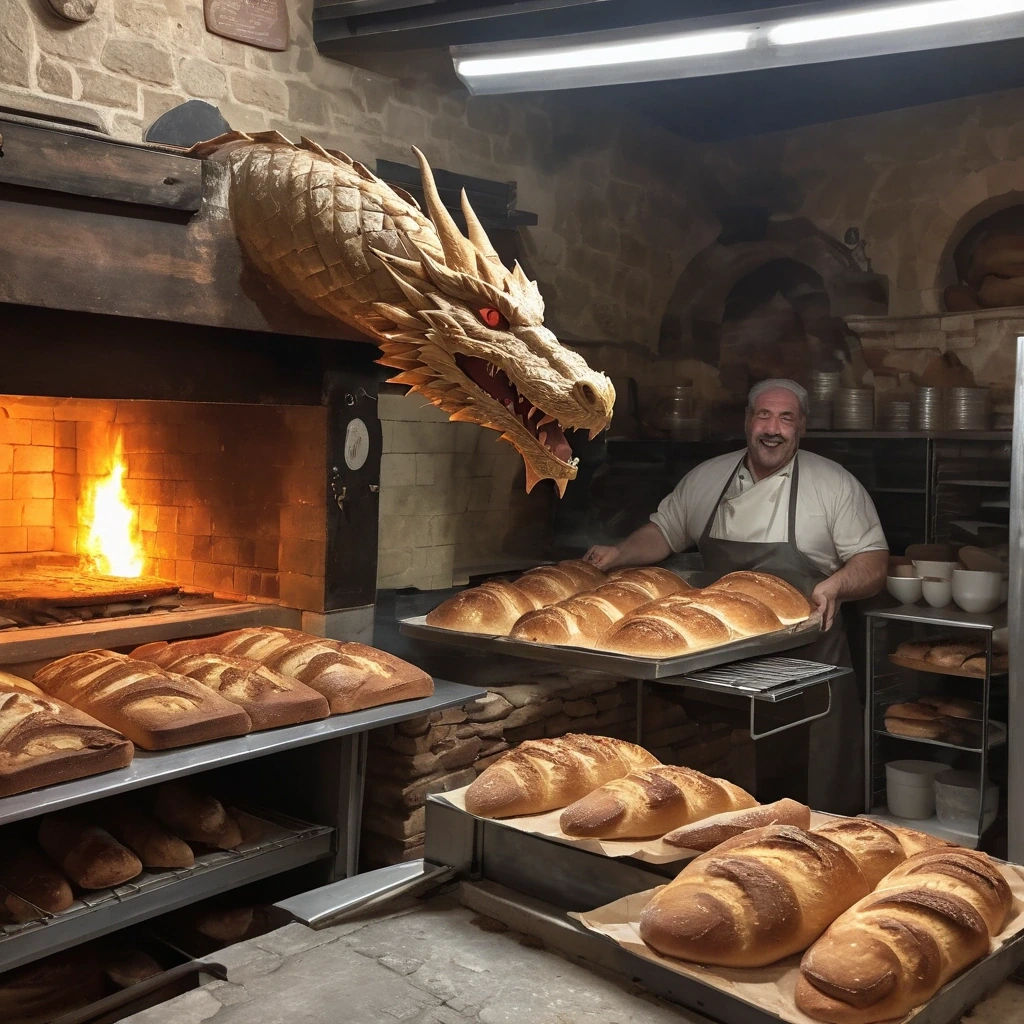 Small dragon warming bread ovens in a village…