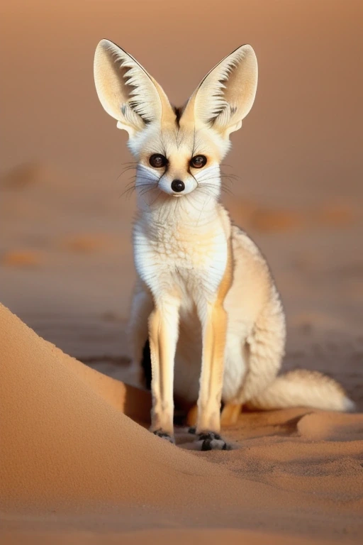 Fennec fox with huge ears in desert sand