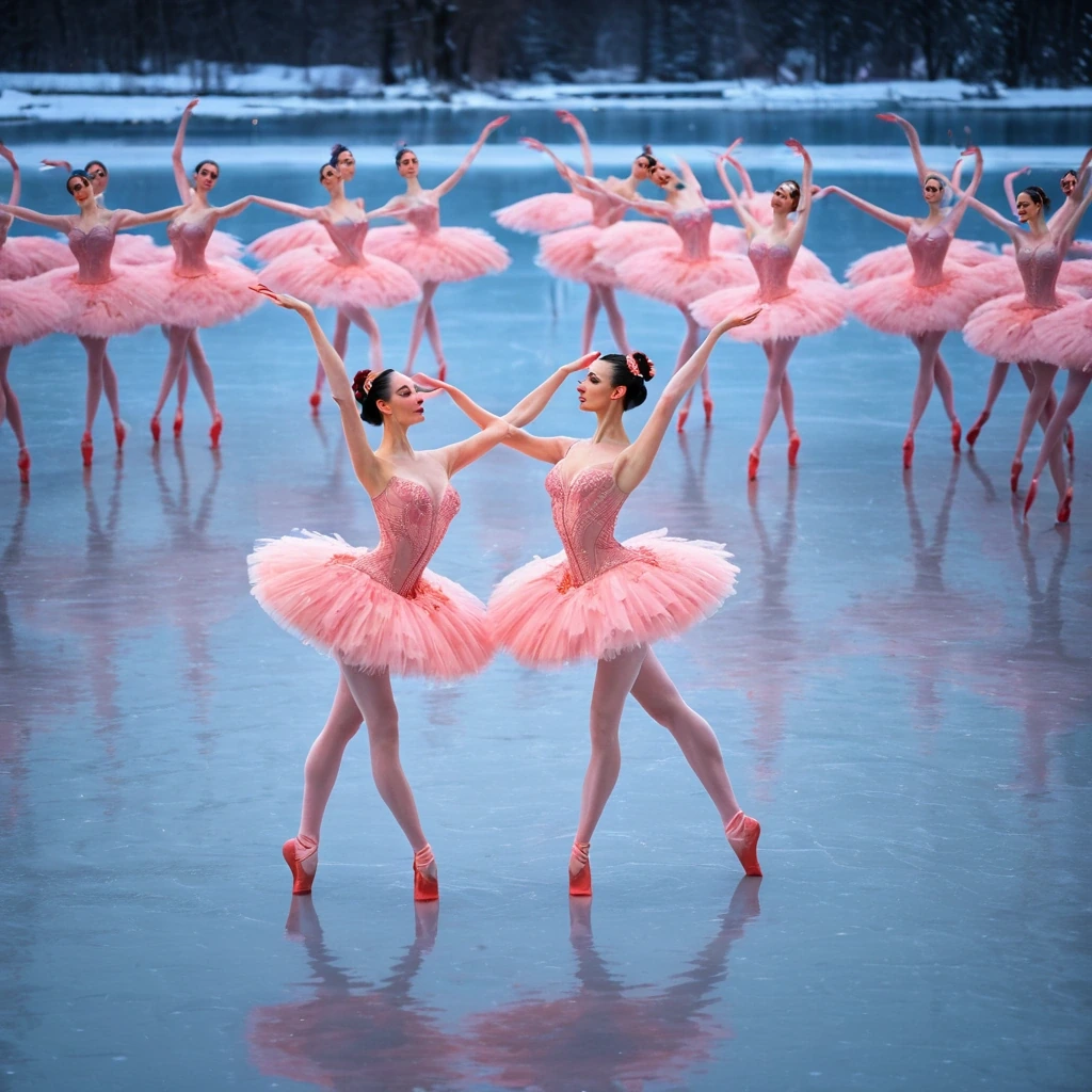Flamingos in tutus performing a ballet…