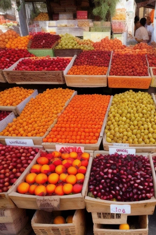 Market fruit stall piled with oranges
