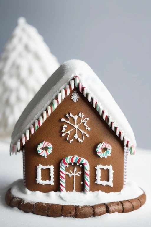 Detailed gingerbread house with icing snow