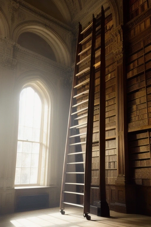 Rolling ladder in a grand old library