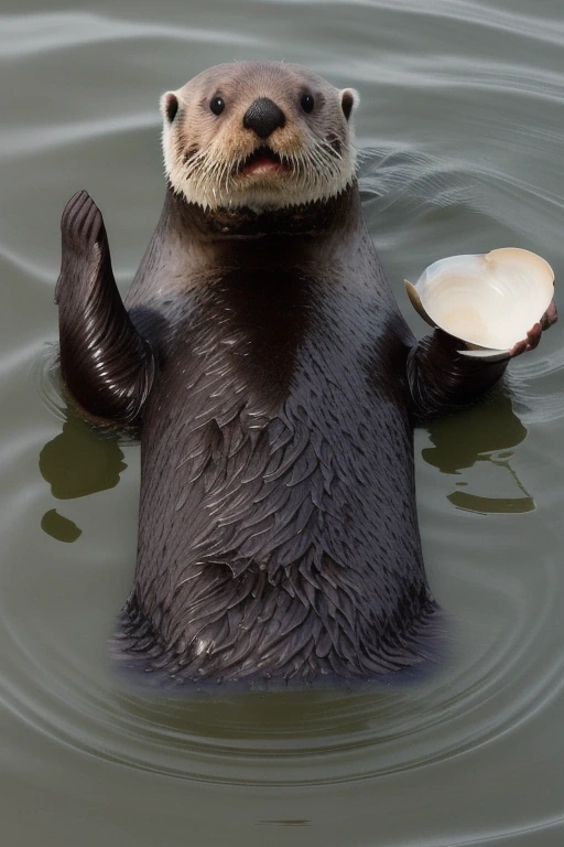 Sea otter floating on its back holding a clam