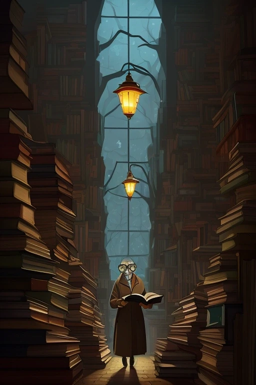 Owl librarian wearing round spectacles among…