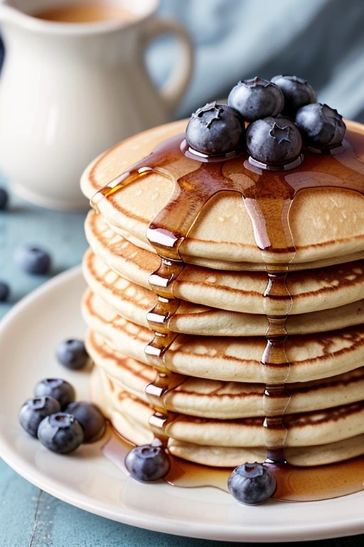 Stack of pancakes with blueberries and maple…