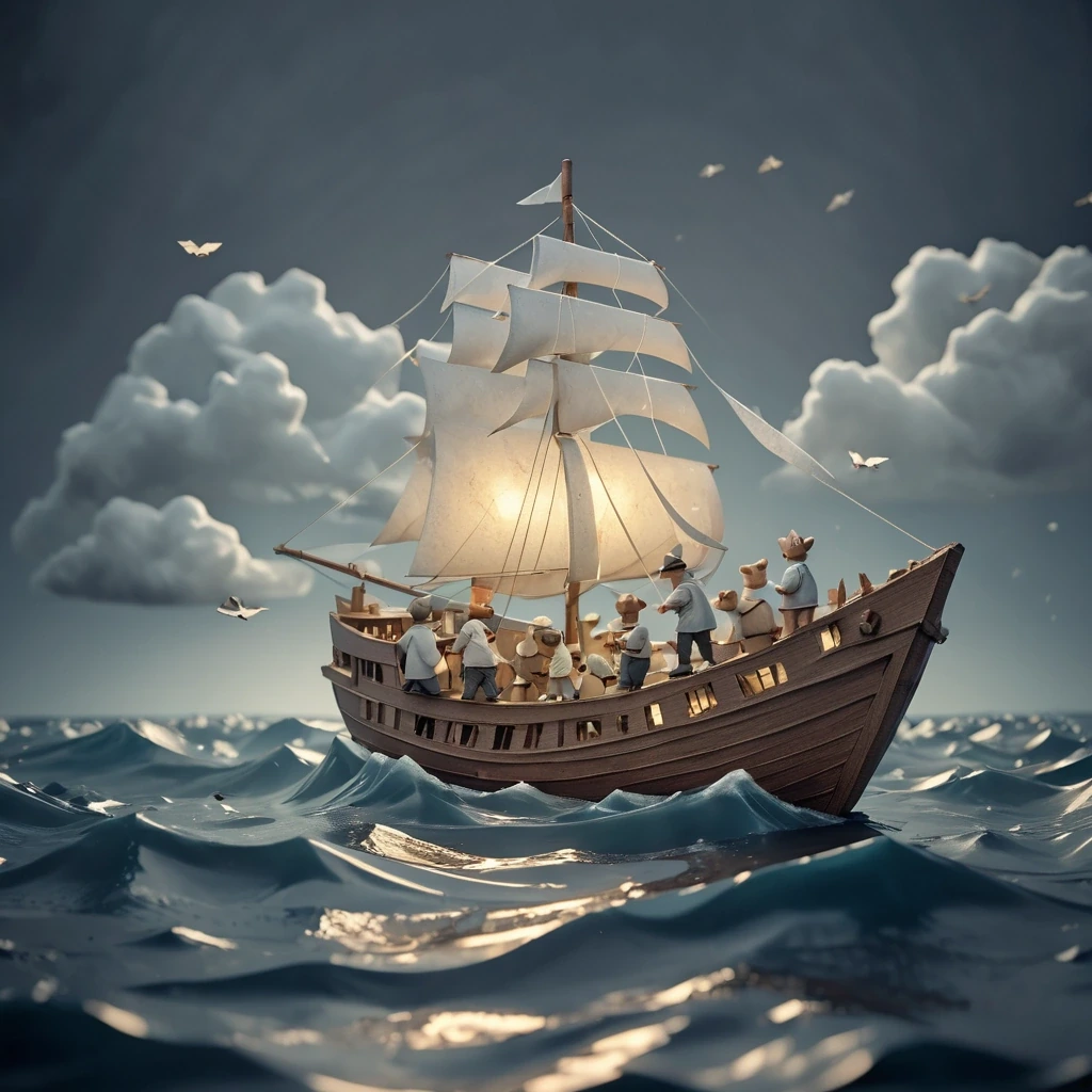Paper boat the size of a real ship crossing…