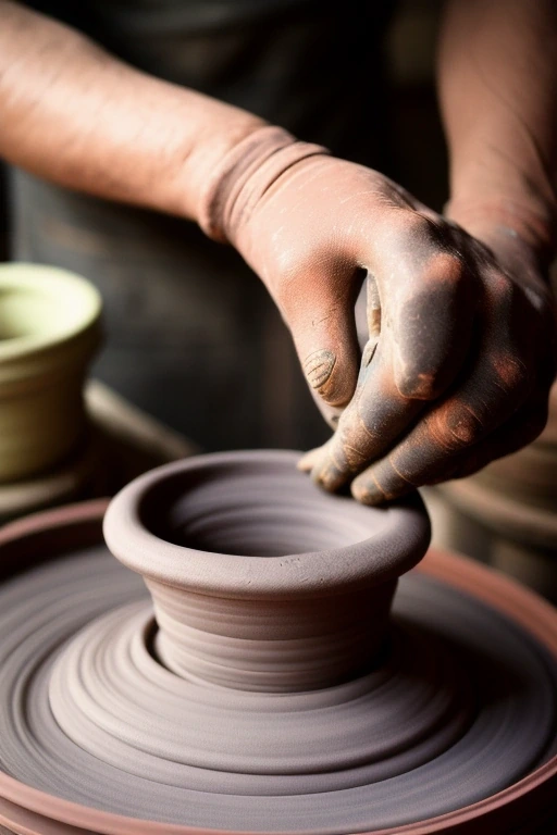 Hands shaping clay on a pottery wheel