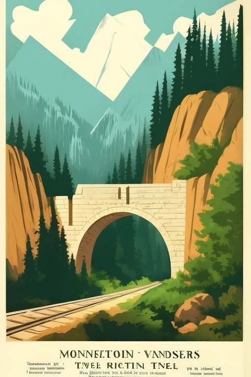 Vintage travel poster of a mountain railway…