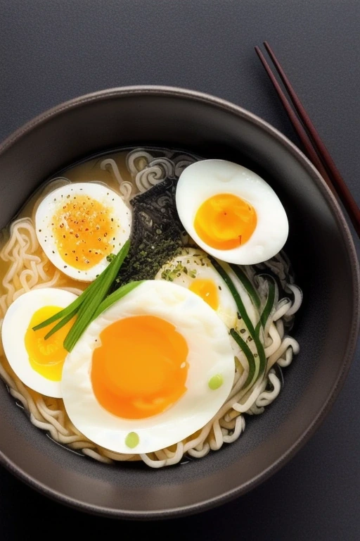 Steaming bowl of ramen with a soft egg and nori