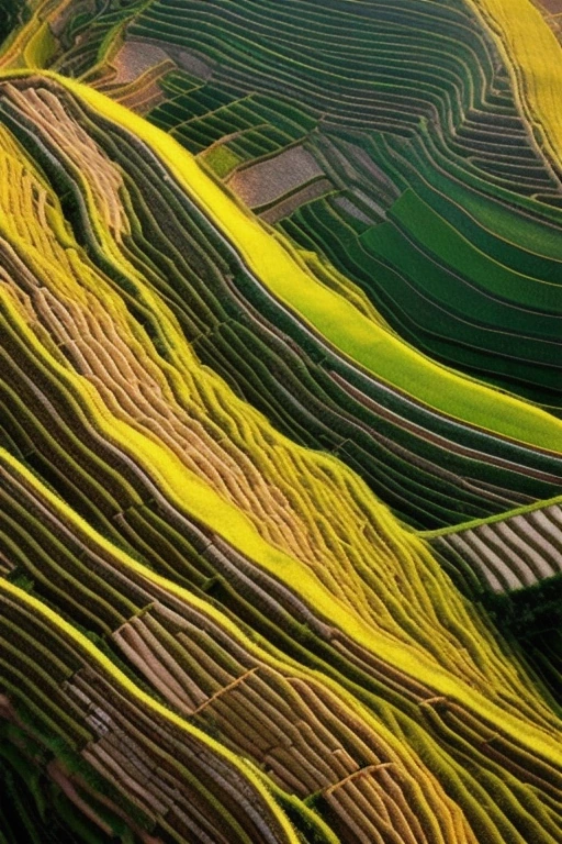 Aerial view of terraced rice fields at golden…