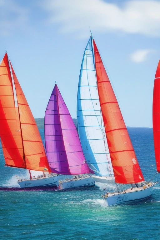 Sailboats racing with colourful spinnakers