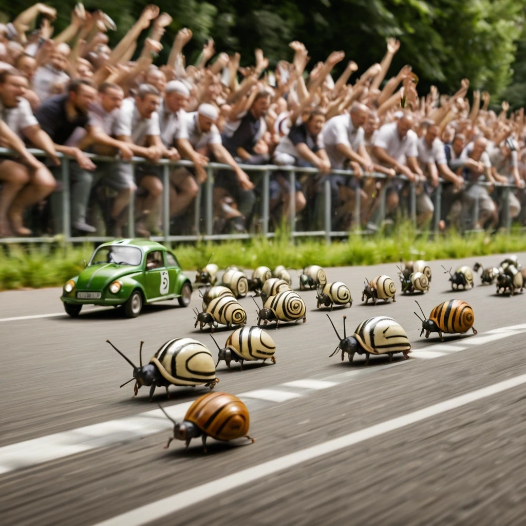 Snails with racing numbers speeding past…