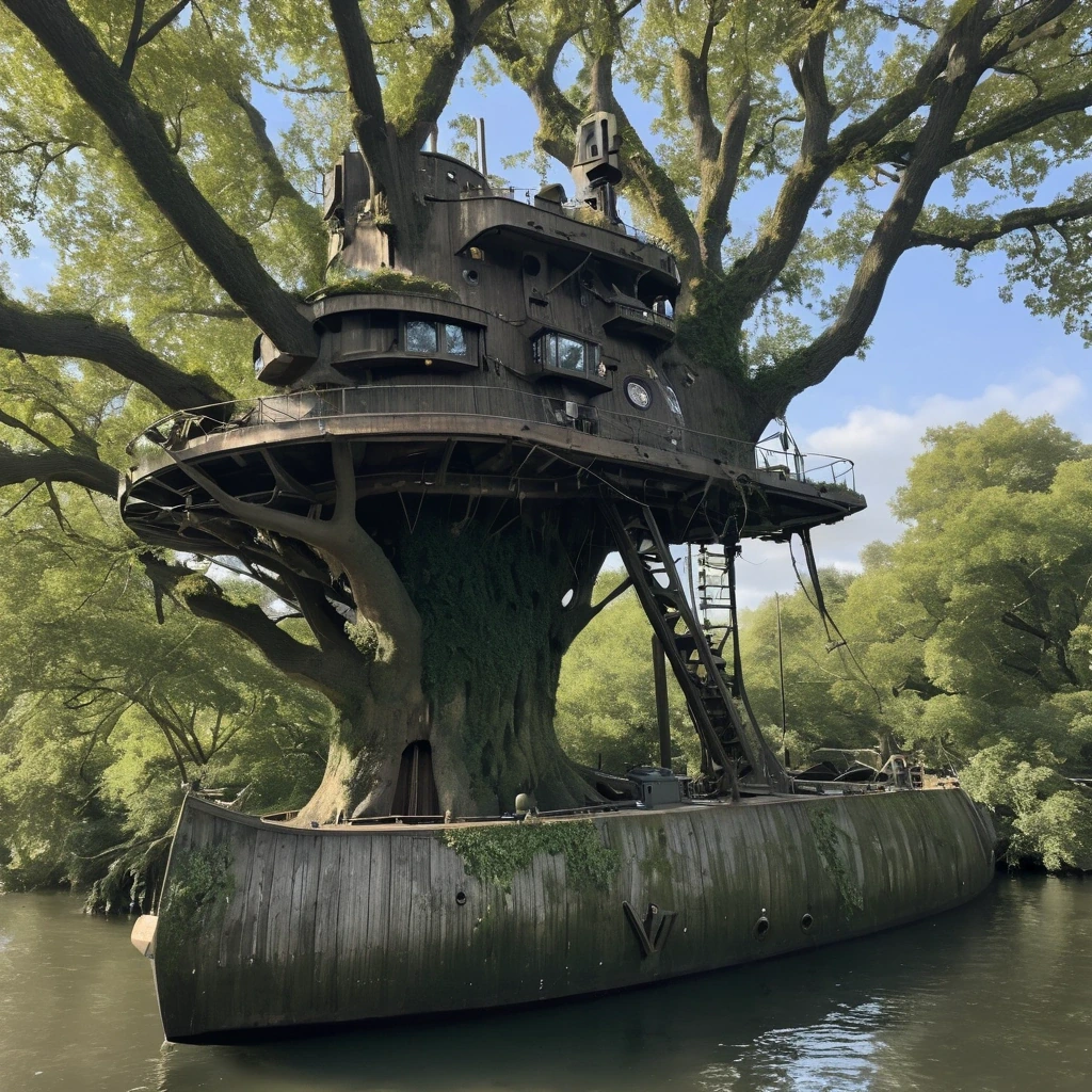 Submarine wedged in the branches of an oak tree…