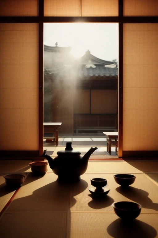 Tea ceremony set on tatami