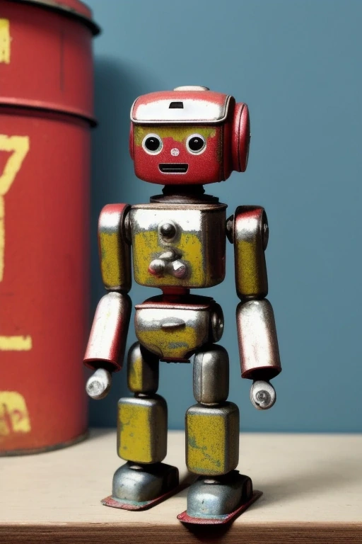 Vintage tin toy robot on a shelf