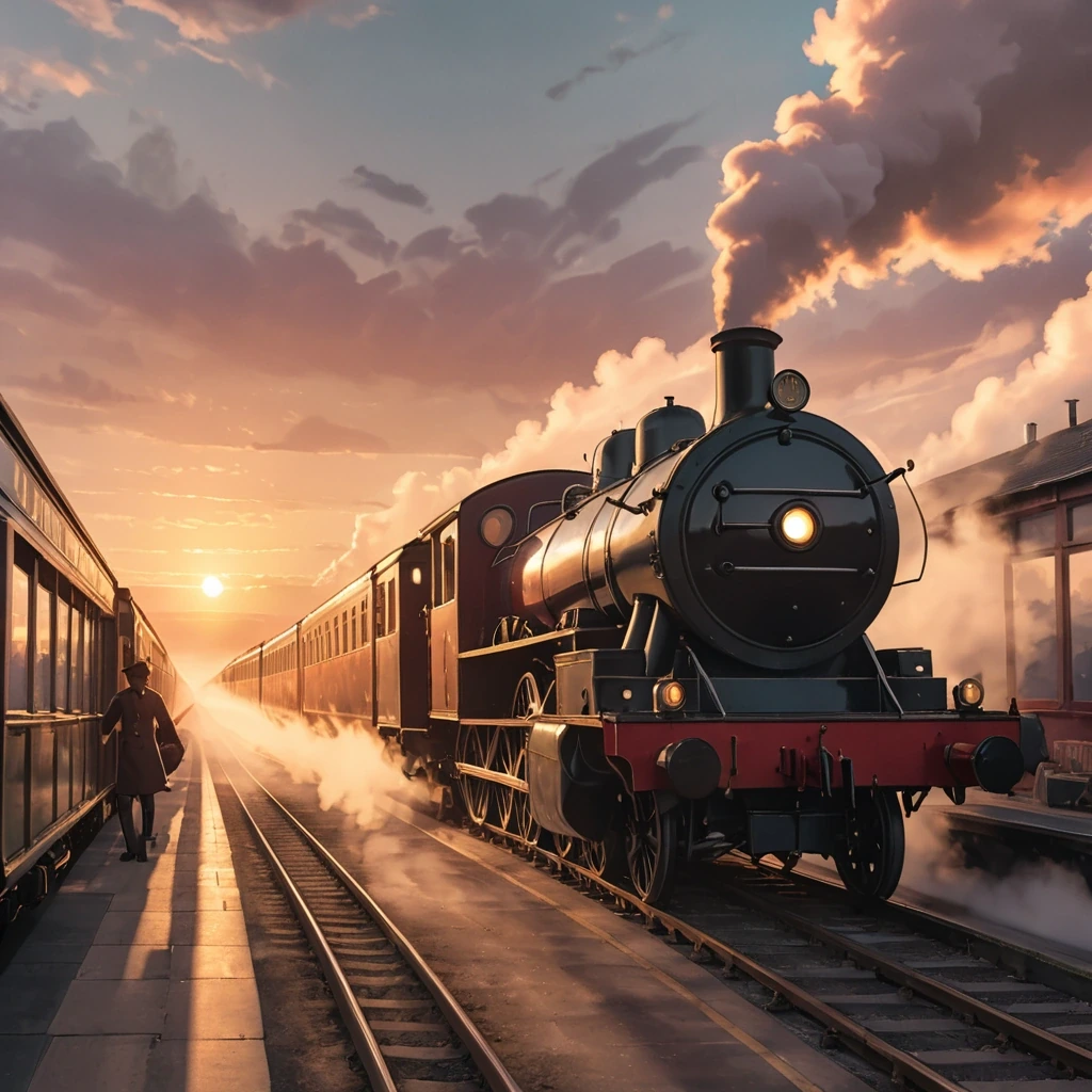 Steam train puffing along tracks laid across…