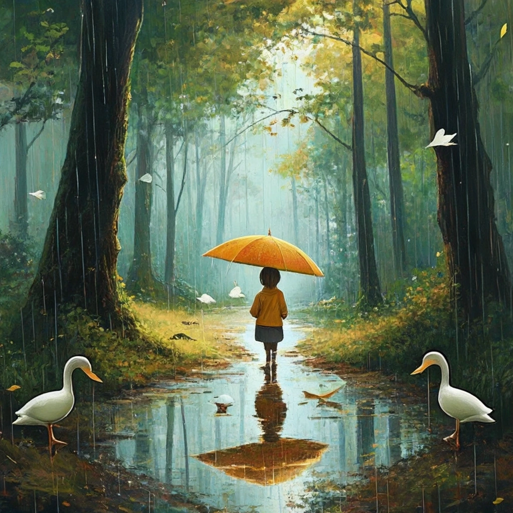 Forest where the trees are open umbrellas