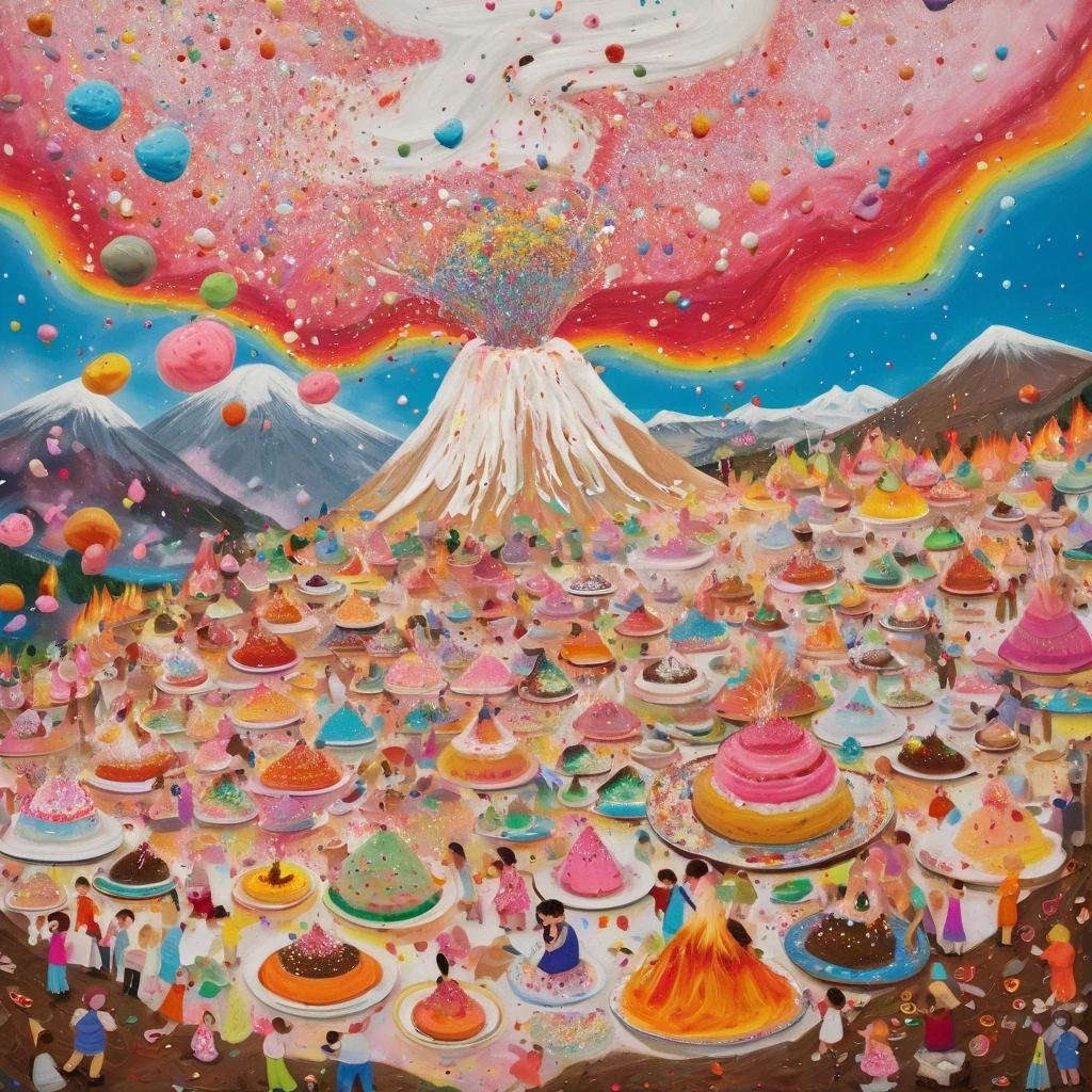 Volcano erupting frosting and sprinkles