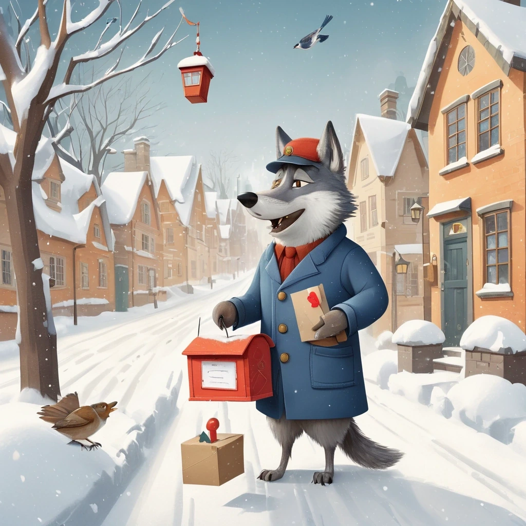 Wolf in a postman's uniform delivering letters…