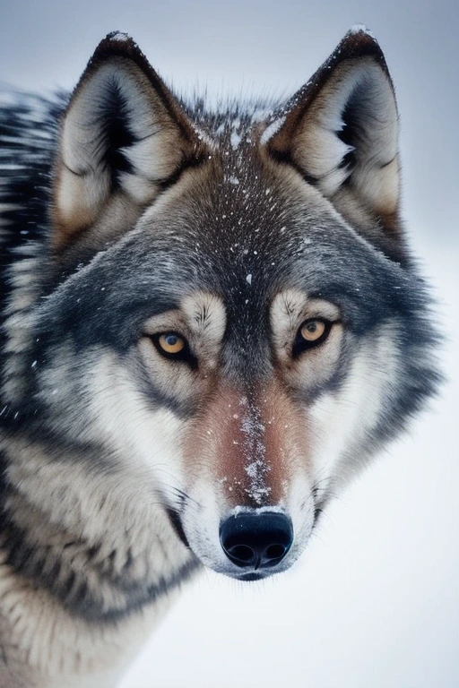 Grey wolf in falling snow