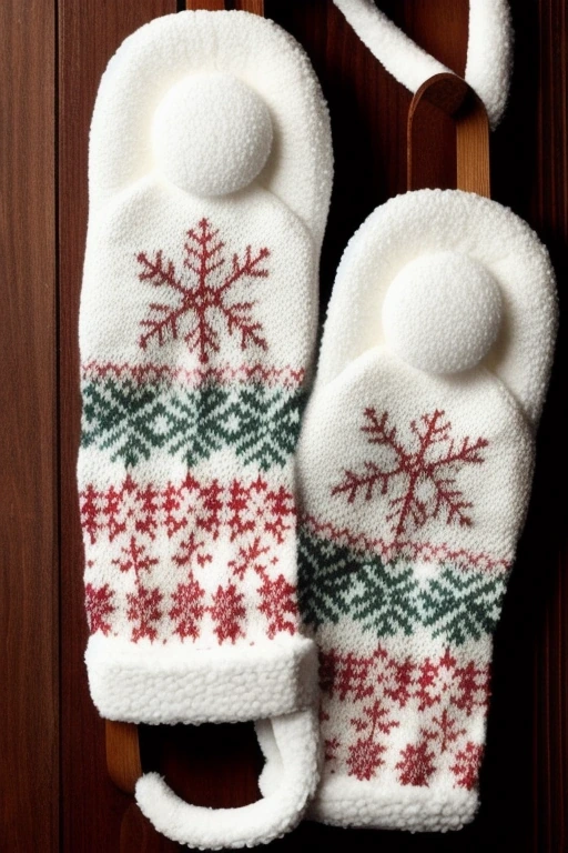 Hand-knitted mittens with a snowflake pattern…